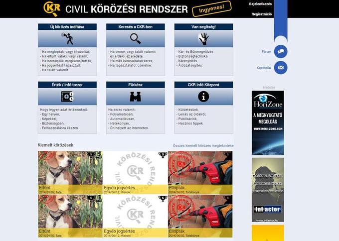 CKR - Civil Körözési Rendszer főoldal